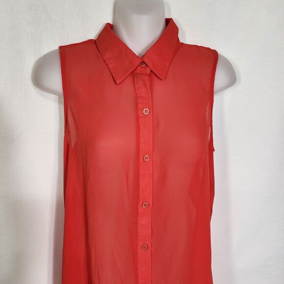 Sans Souci Womens Tank Top Blouse Size Small Sheer Button Up Sleeveless Hi Low - Picture 3 of 8